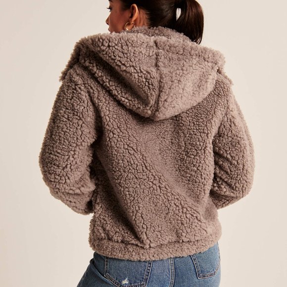 Abercrombie Full-Zip Sherpa Fleece Jacket Hoodie - Picture 5 of 10